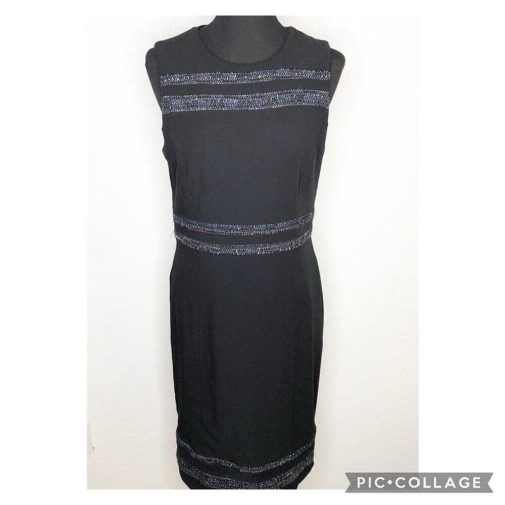 WHBM black tweed striped trim sleeveless sheath dress size 8 NWT classic office